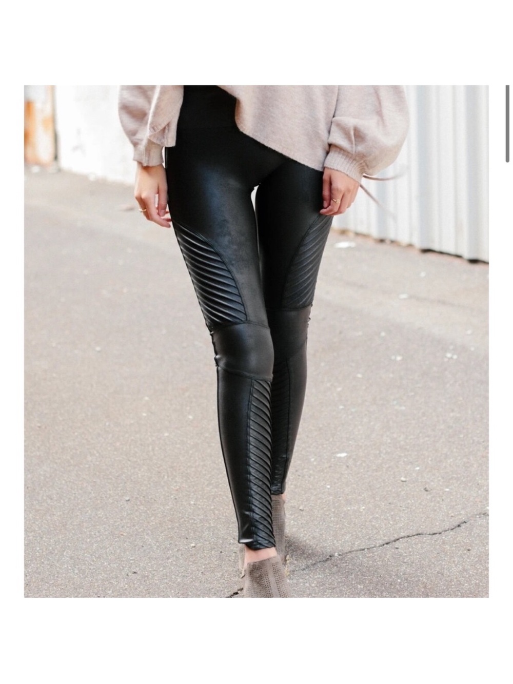 SpanxFaux Leather Moto Leggings - Black medium